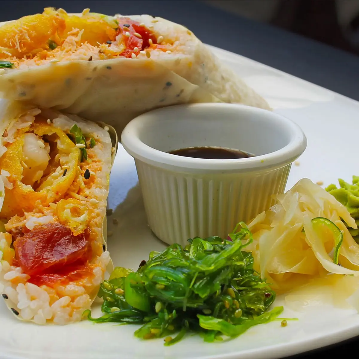 Tequila Chicken Spring Rolls with Avocado-Ranchero Sauce