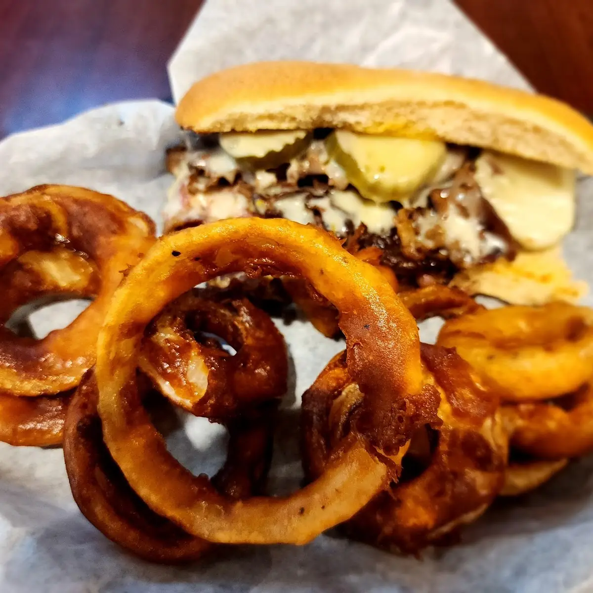 Cubano Sandwich and Onion Rings