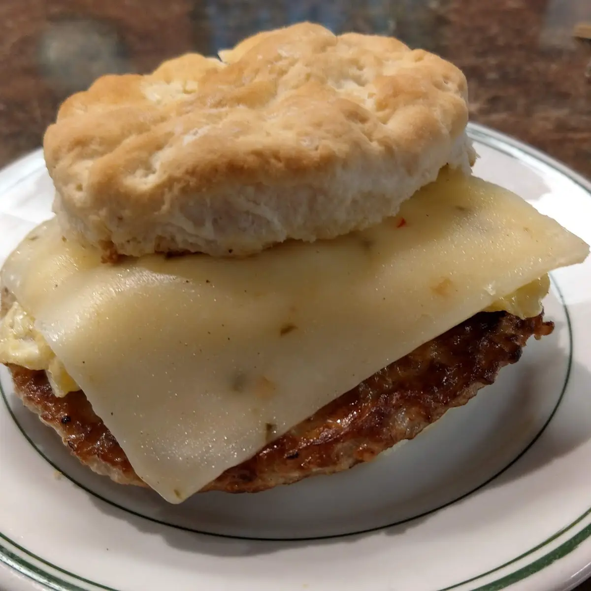 Sausage Egg and Cheese on a Biscuit