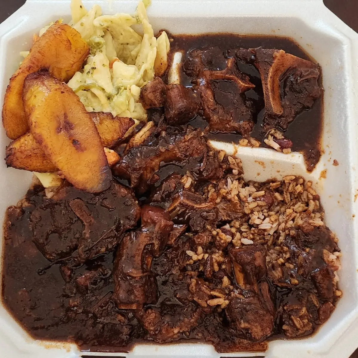 Oxtail Rice & Peas Reggae Pasta & Fried Plantain