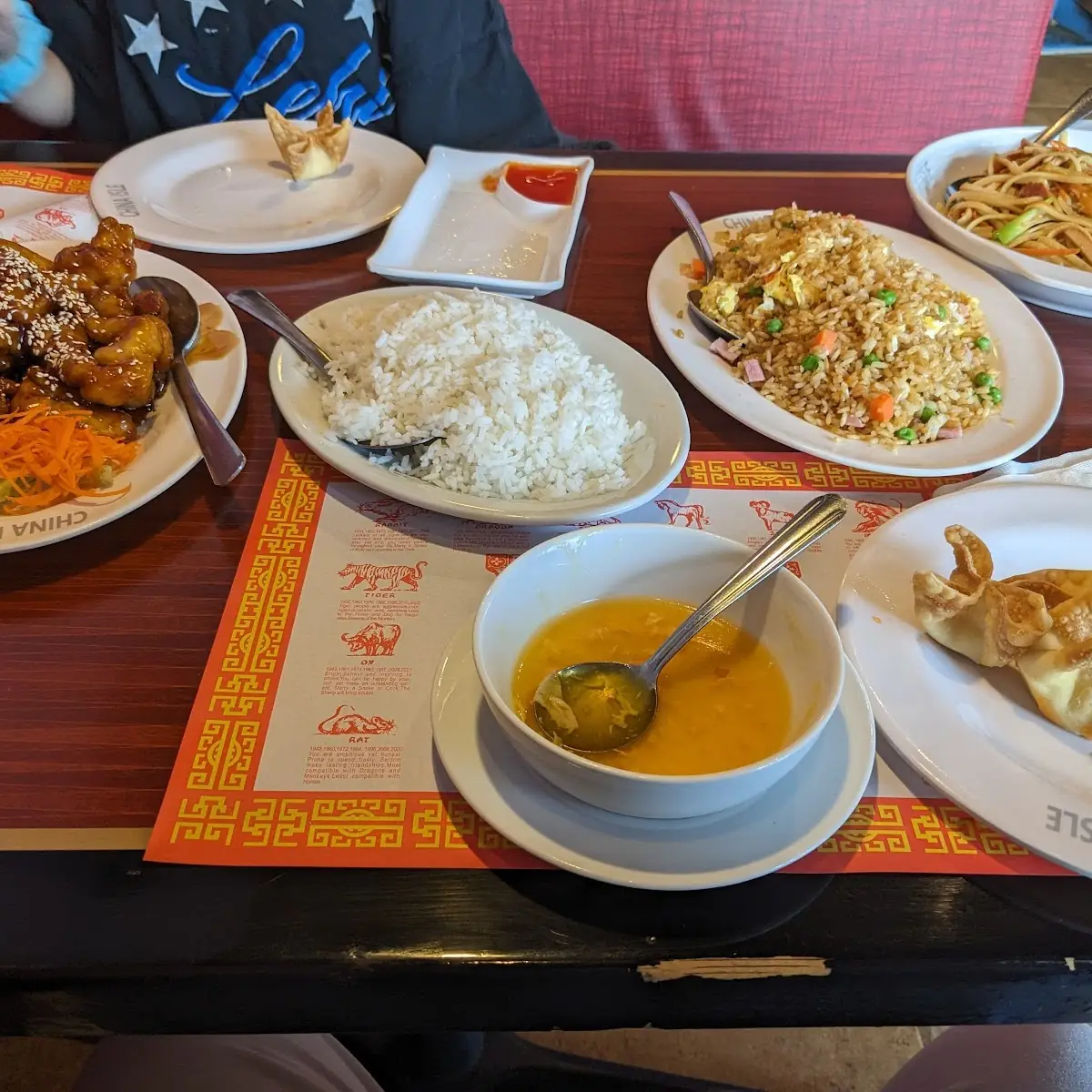 Sesame Chicken White Rice Ham Fried Rice Wontons Egg Drop Soup