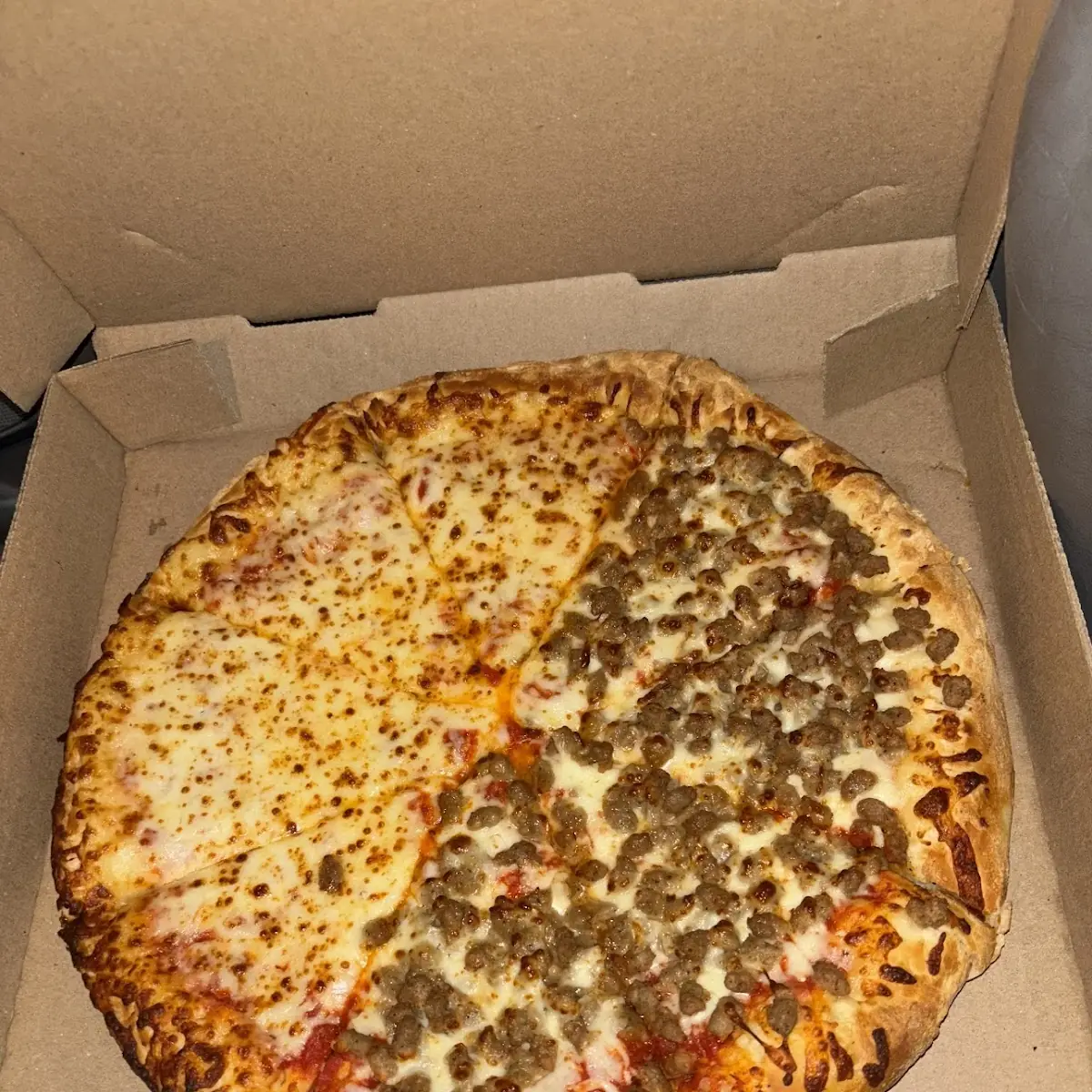 Half Pepperoni Half Sausage Pizza