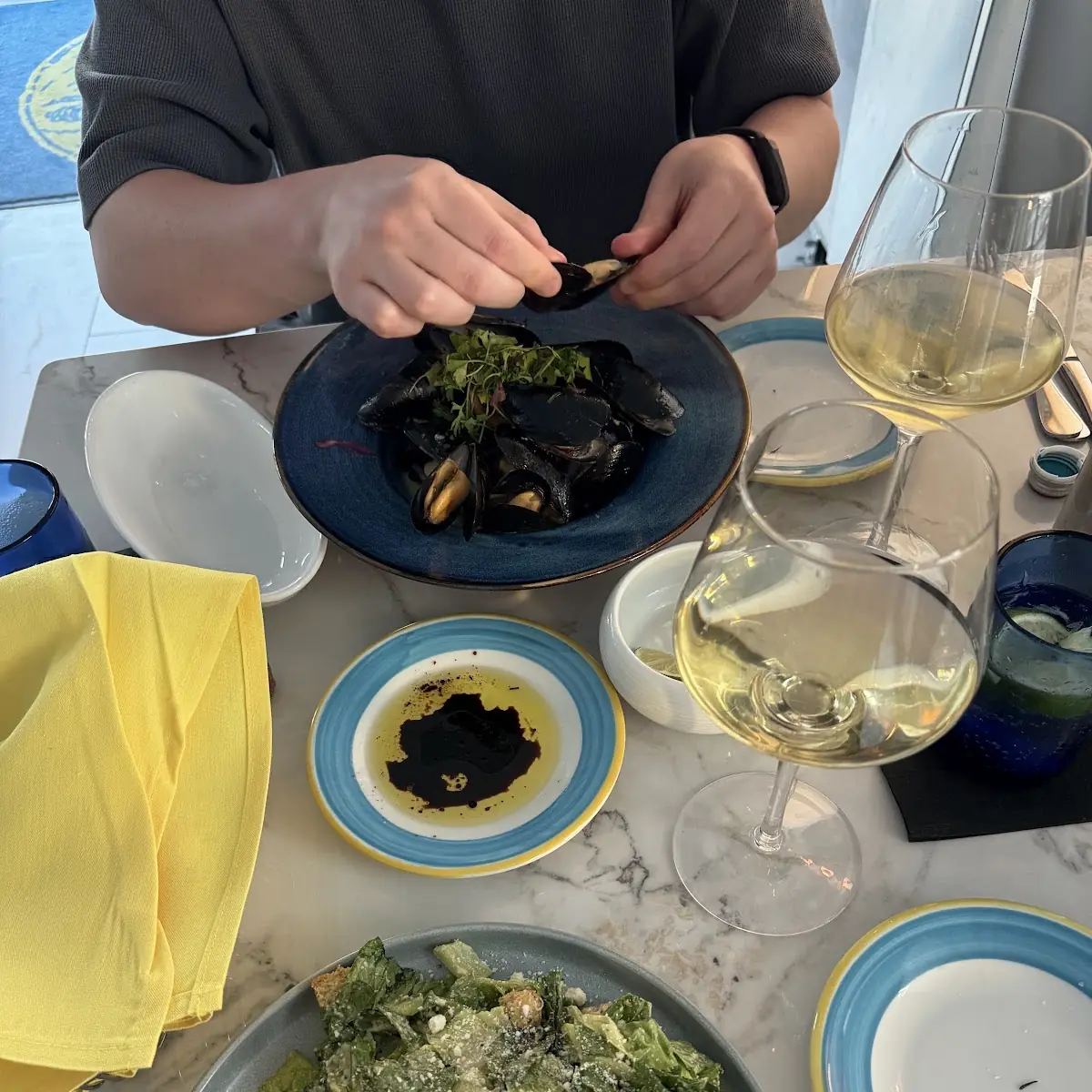Caesar Salad and Mussels