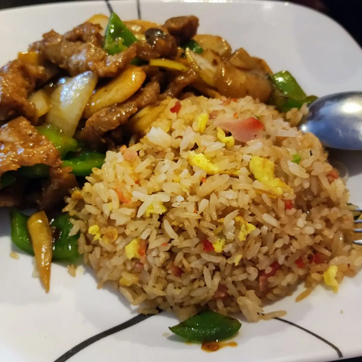Black Pepper Beef with Pork Fried Rice