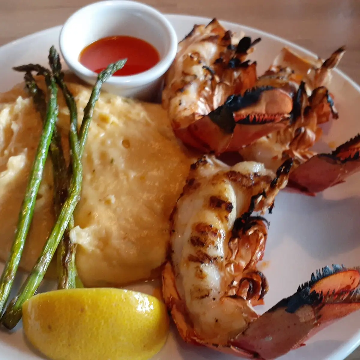 Lobster Tail with Mashed Potatoes and Asparagus
