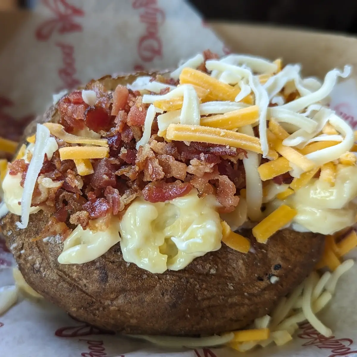 Baked Potato with Mac and Cheese