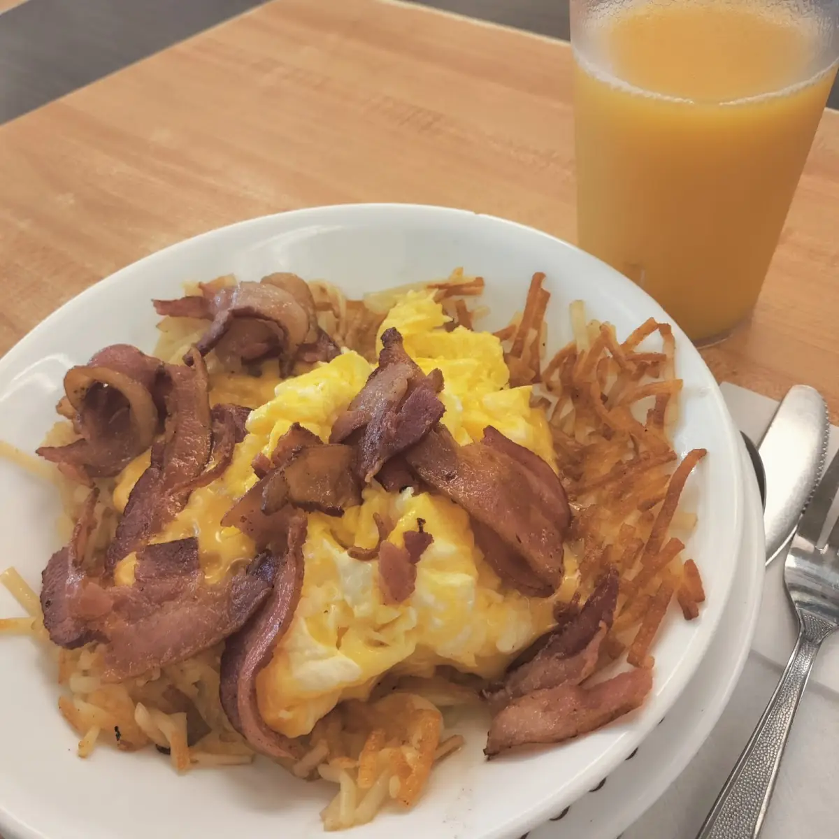 Bacon Eggs and Cheese Hash Brown Bowl