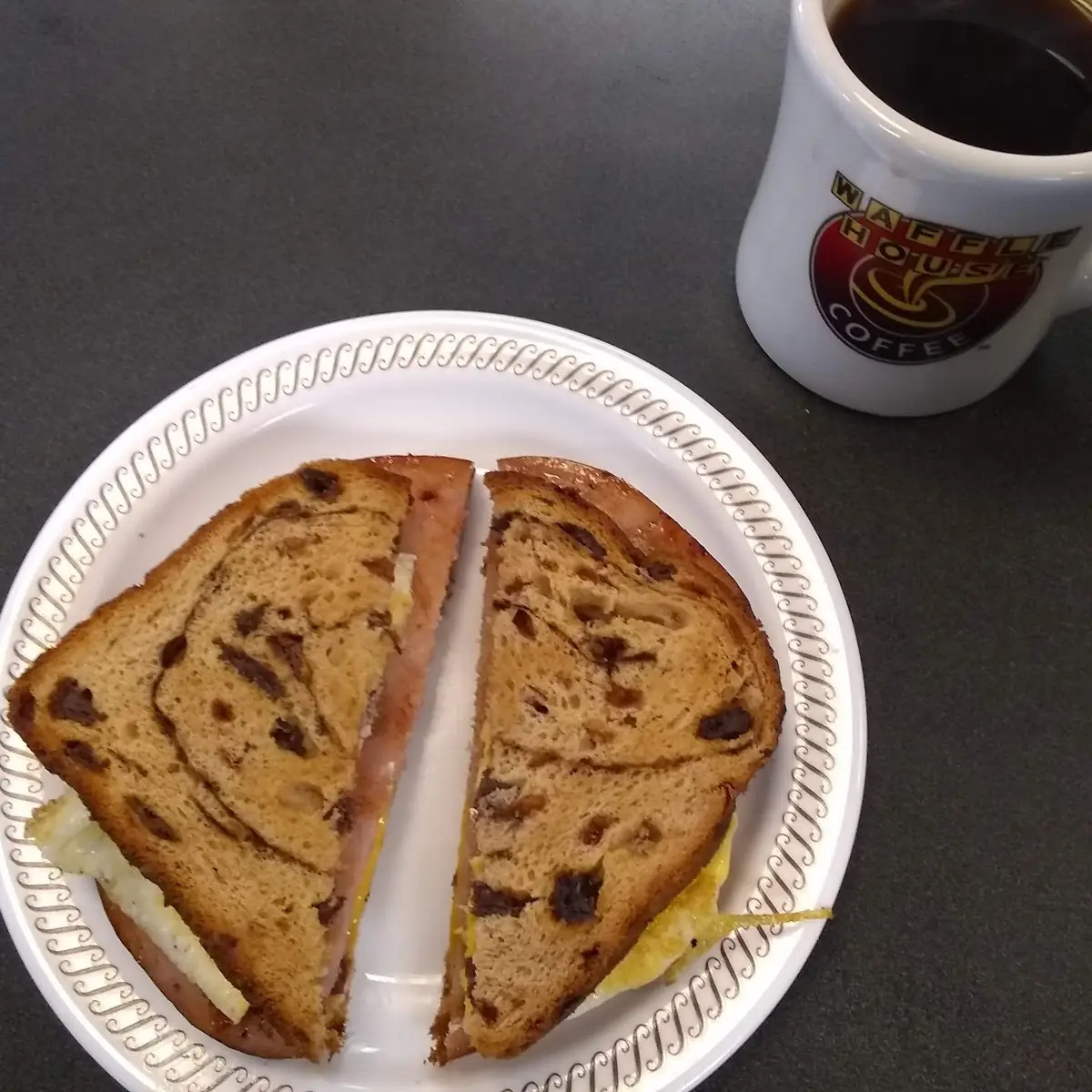 Ham Egg and Cheese on Raisin Toast