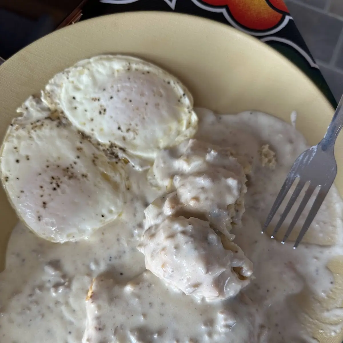 Biscuits and Sausage Gravy with Eggs