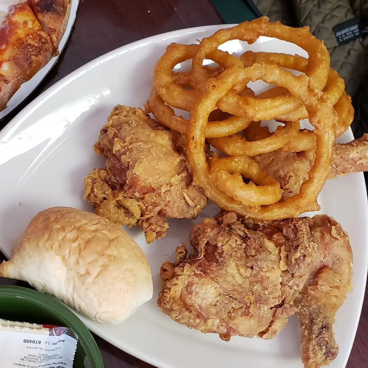 Fried Chicken and Onion Rings with Mashed Potatoes