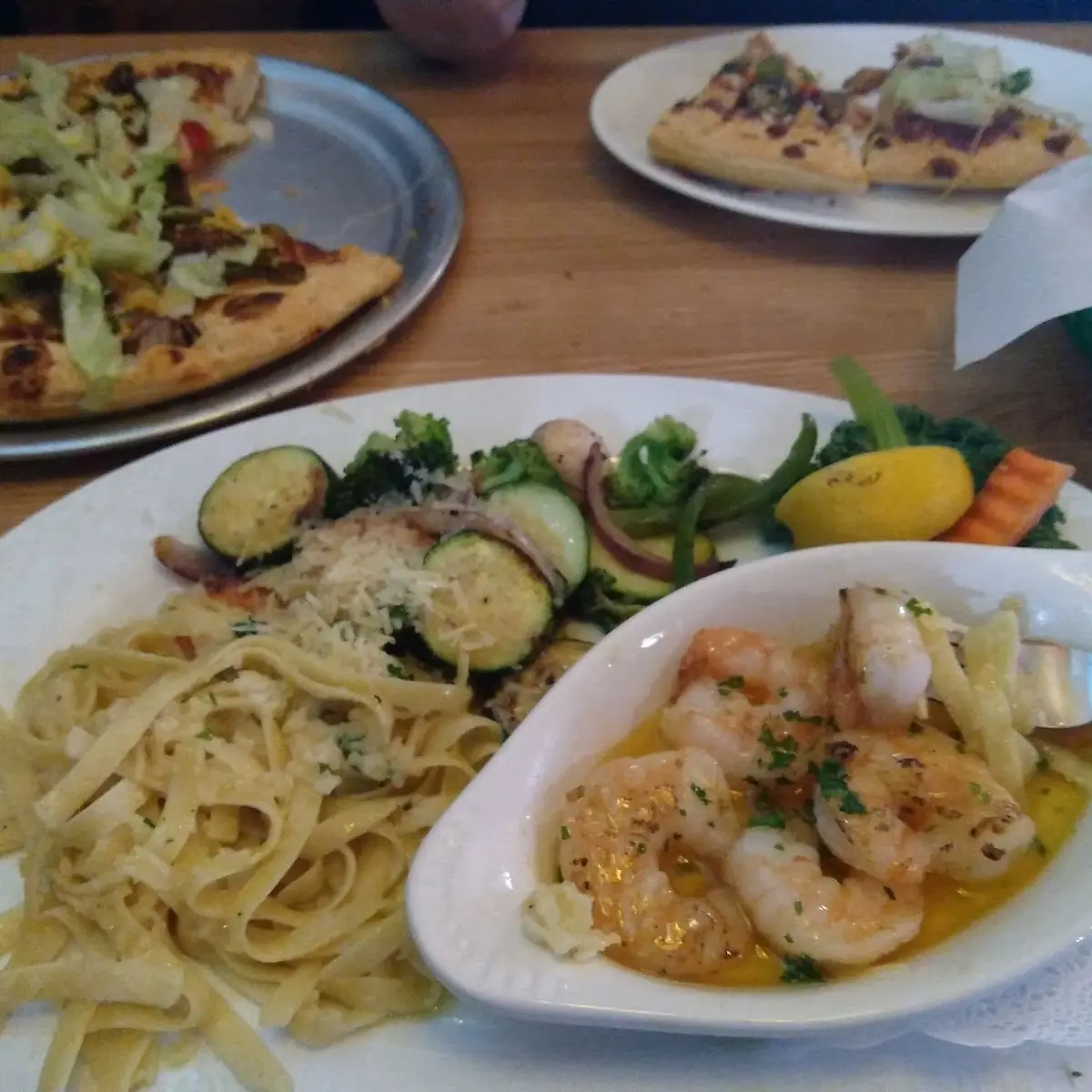 Taco Pizza and Shrimp with Pasta