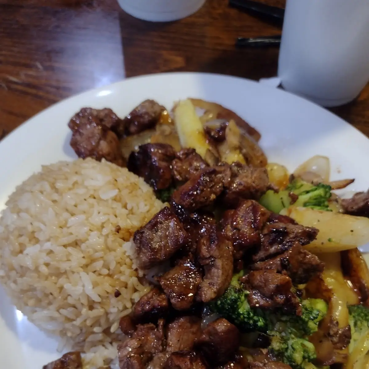 Beef Tips an Rice with Grilled Veggies so Delish