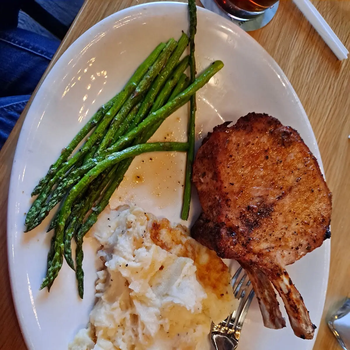 dbl Bone in Pork Chop with Asparagus and Mashed Potatoes