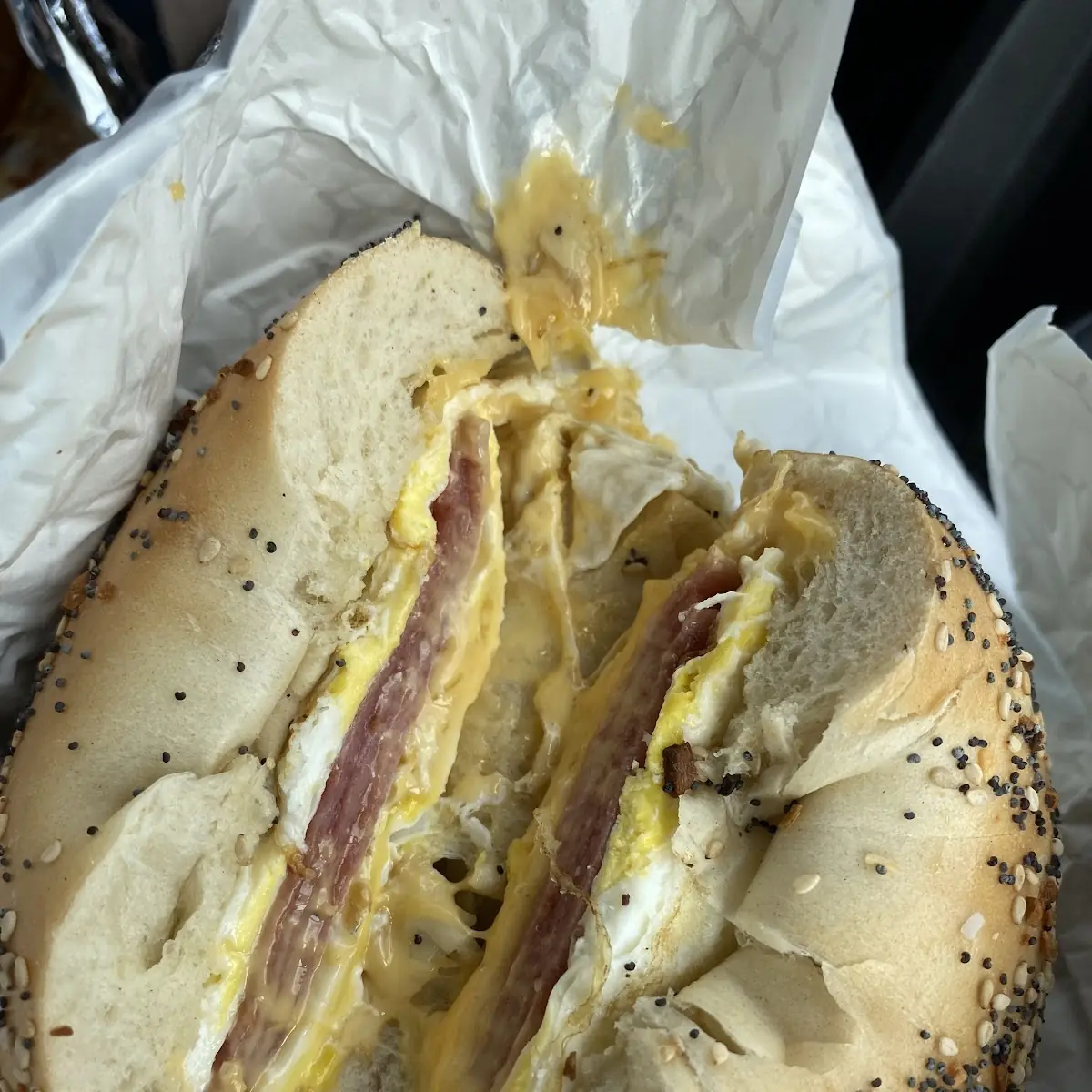 Pork Roll Egg and Cheese on an Everything Bagel