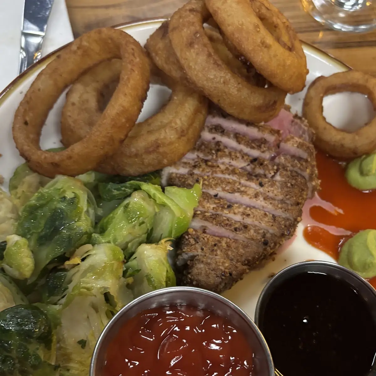Onion Rings and Brussel Sprouts