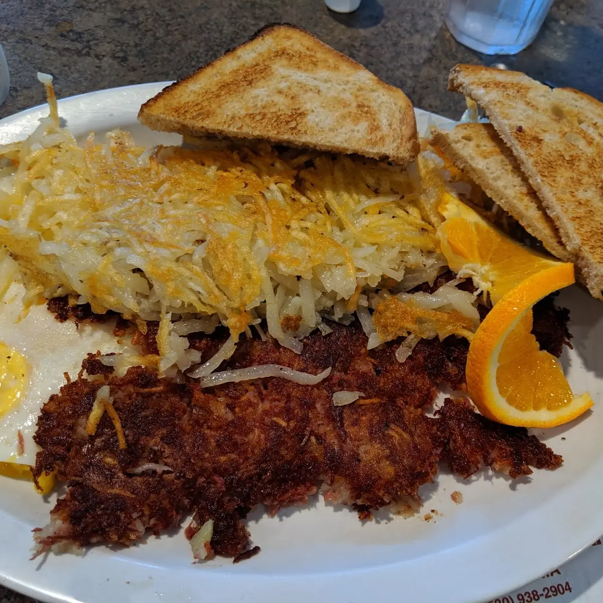 Corned Beef Hash and Eggs and Toast
