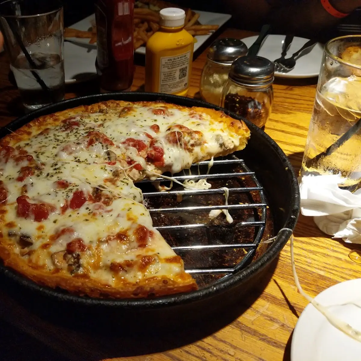Deep Dish Pizza with Chicken and Mushrooms