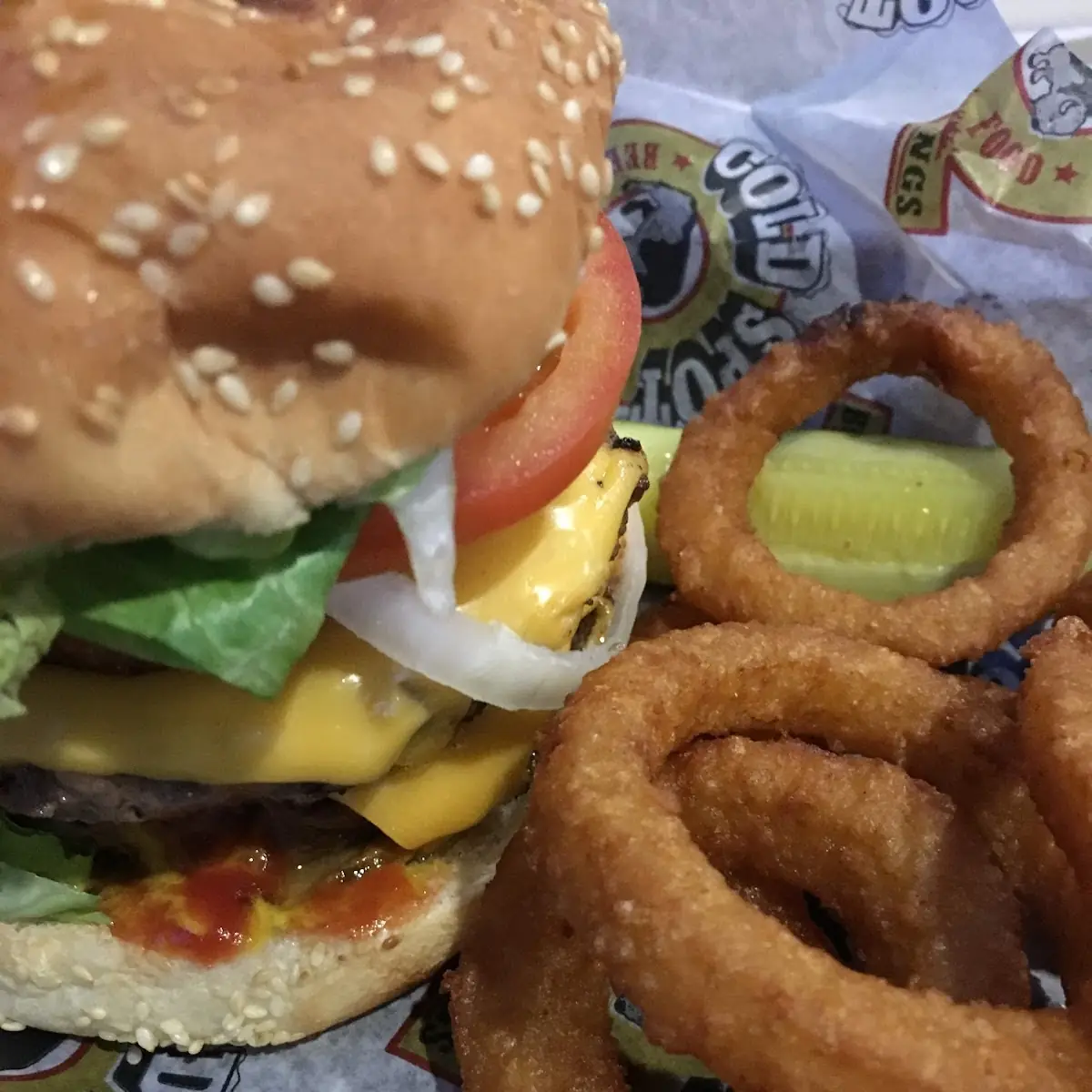 Hamburger and Onion Rings