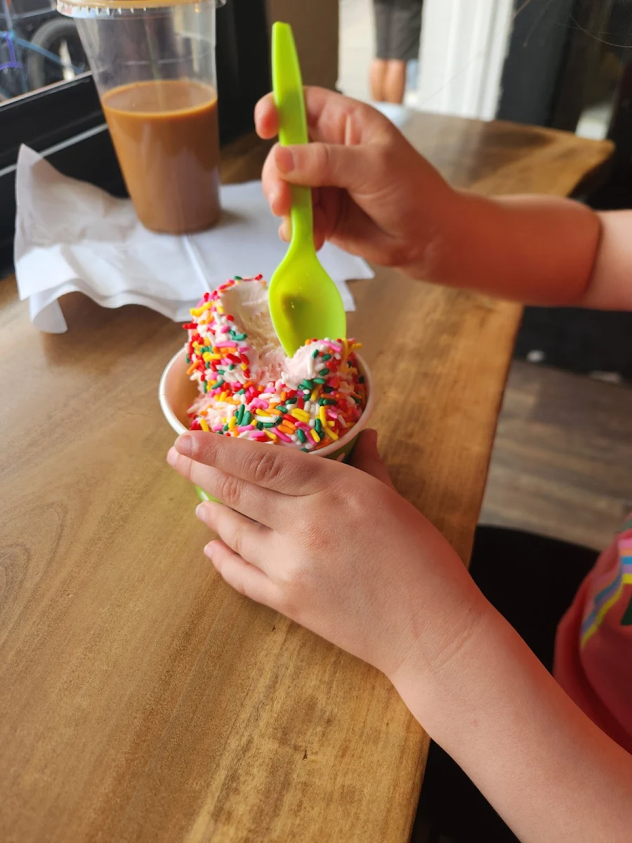 Strawberry Ice Cream with Rainbow Sprinkles