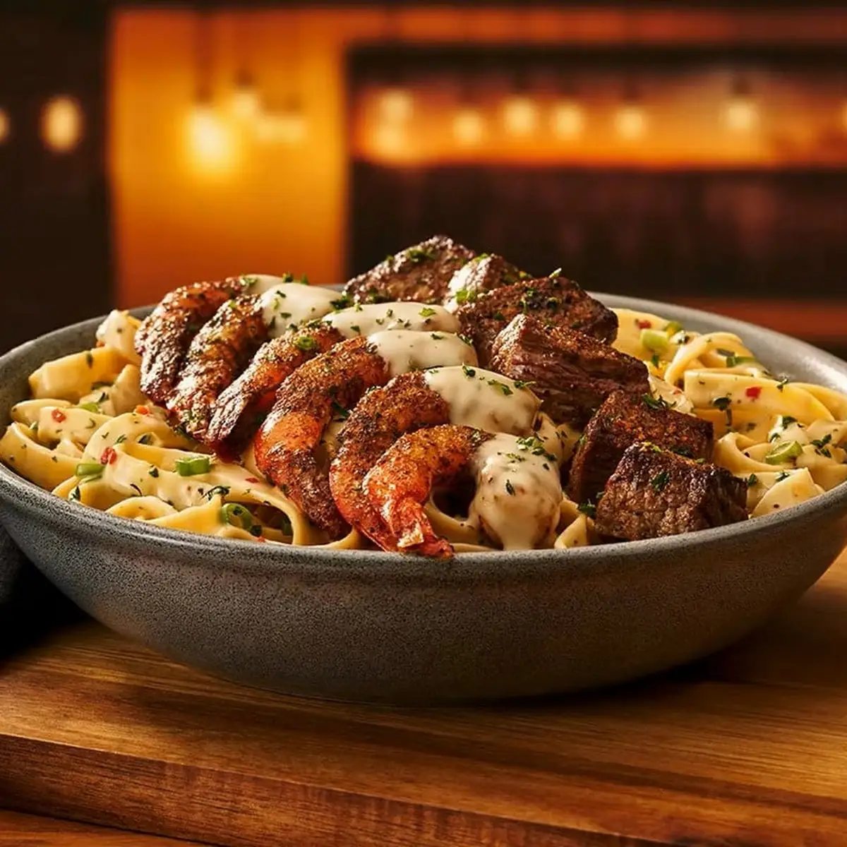 Kingsland Steak & Shrimp Pasta