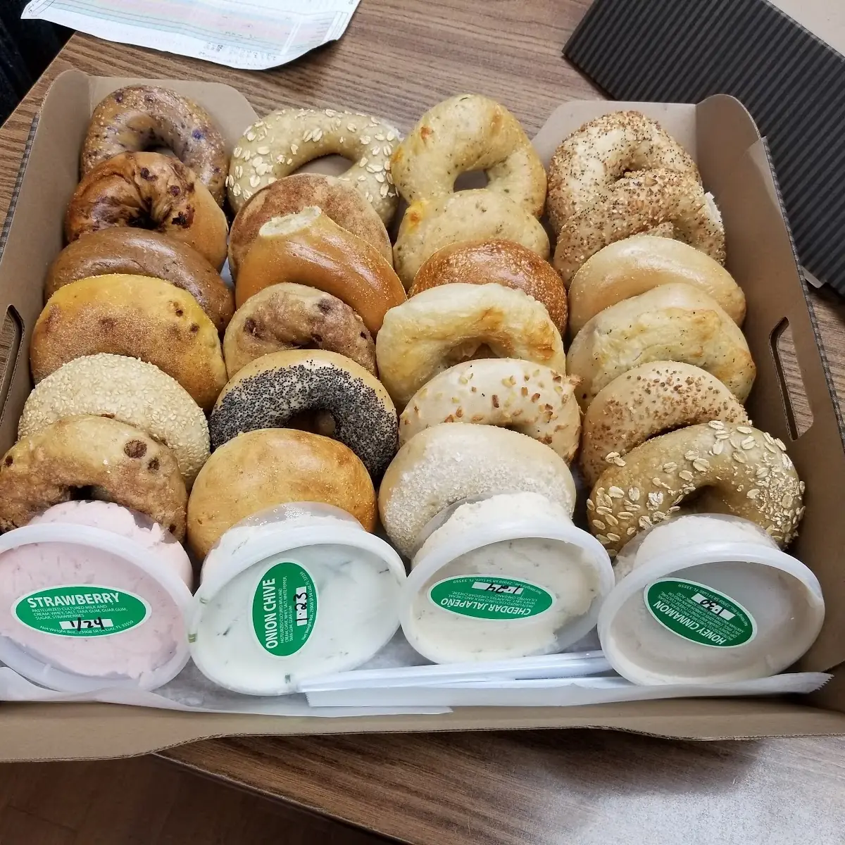 2 Dozen Assorted Bagels & Cream Cheese in a Breakfast Box
