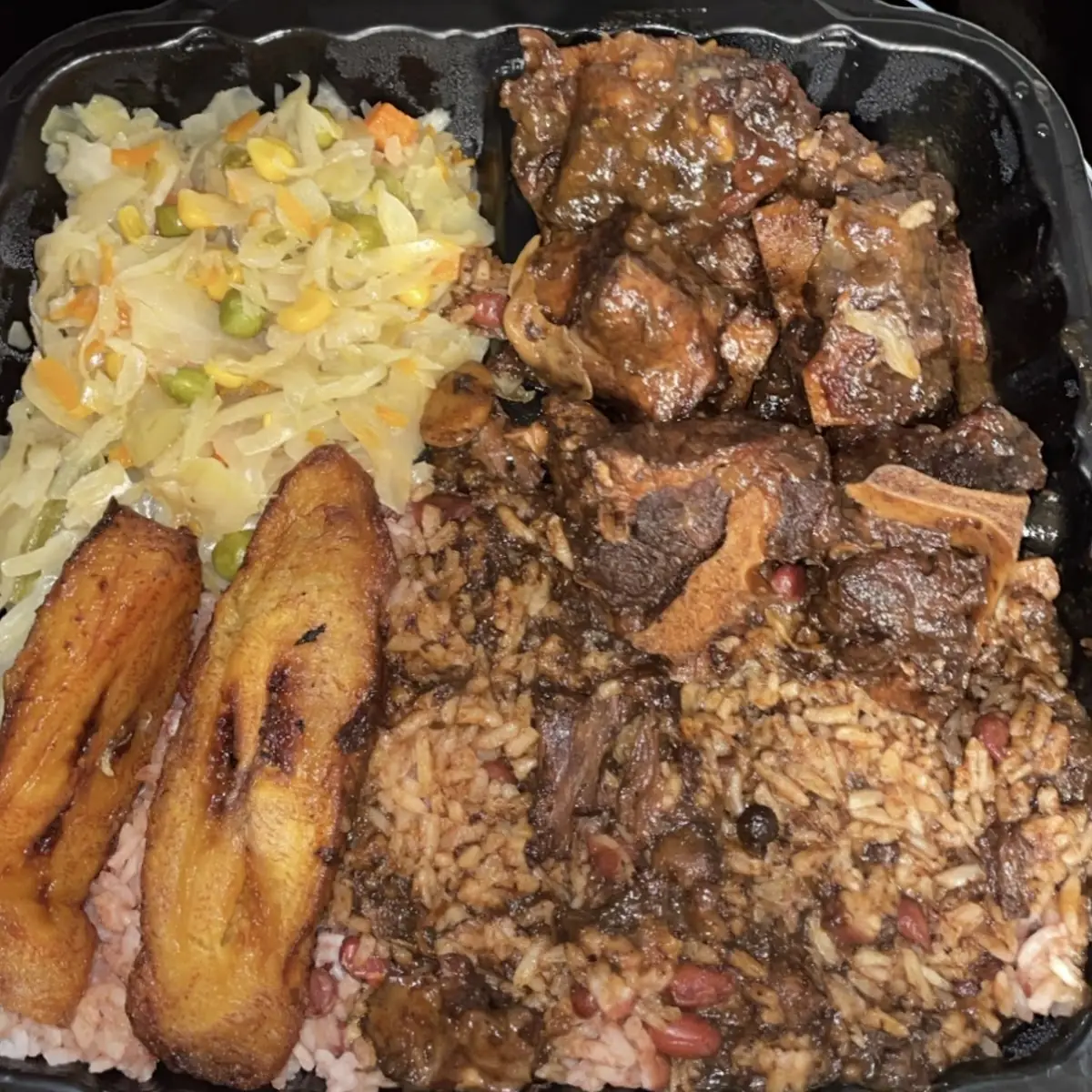 Oxtail Rice & Peas and Cabbage