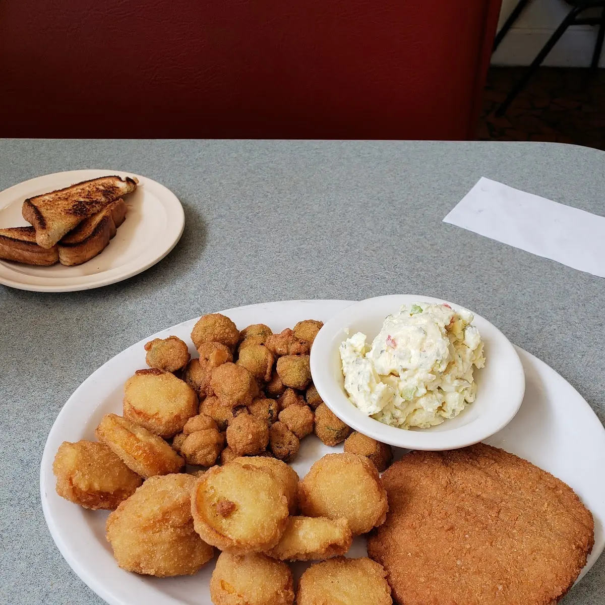 Veal Cutlet Fried Okra Fried Squash Potato Salad