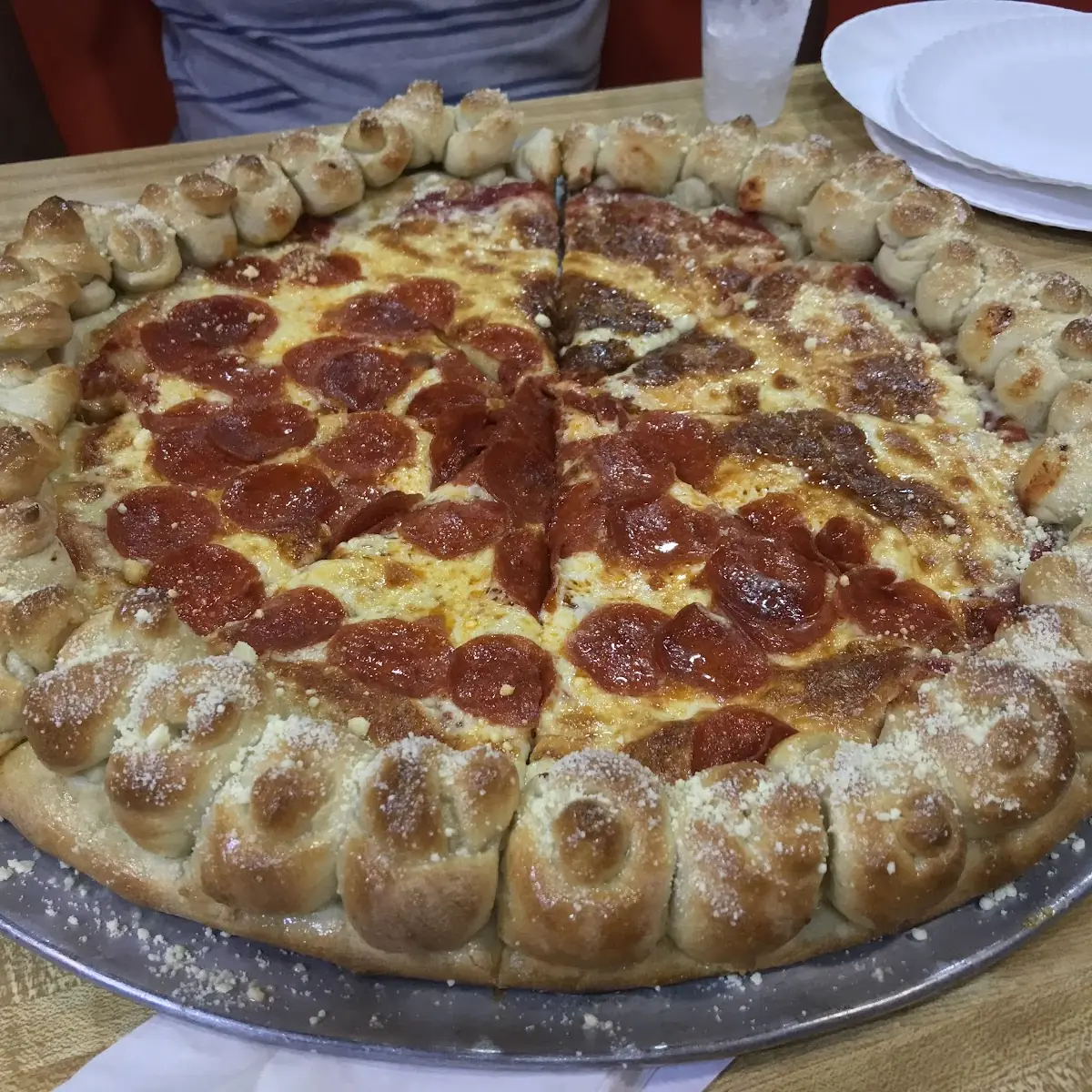 Large Pizza Half Pepperoni Pizza with Garlic Knots