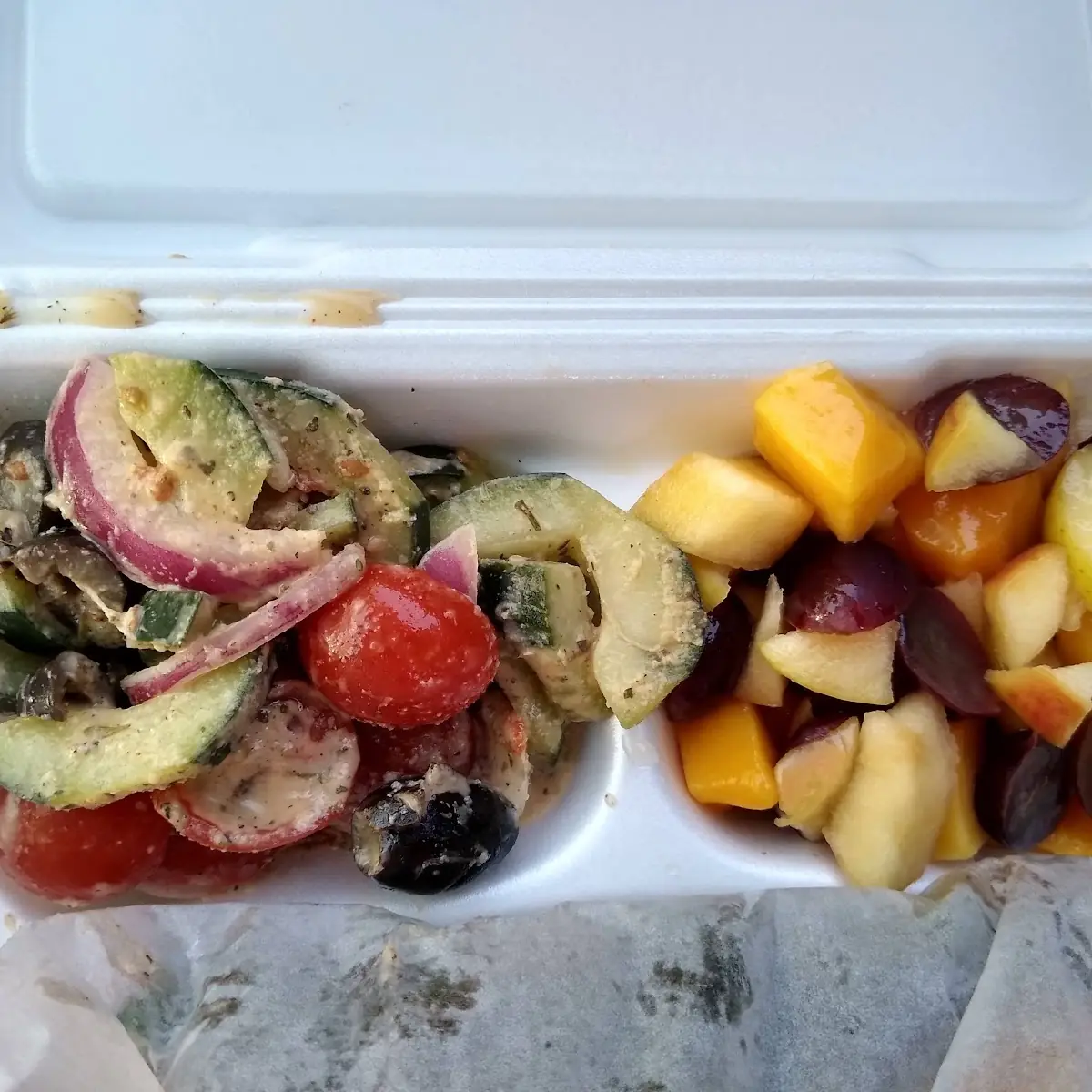 Tomato Cucumber Salad and Fruit