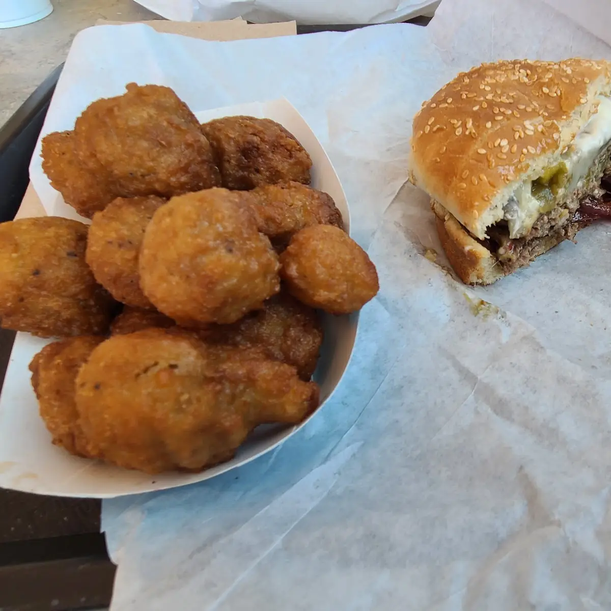 Mexican Burger and Deep Fried Mushrooms