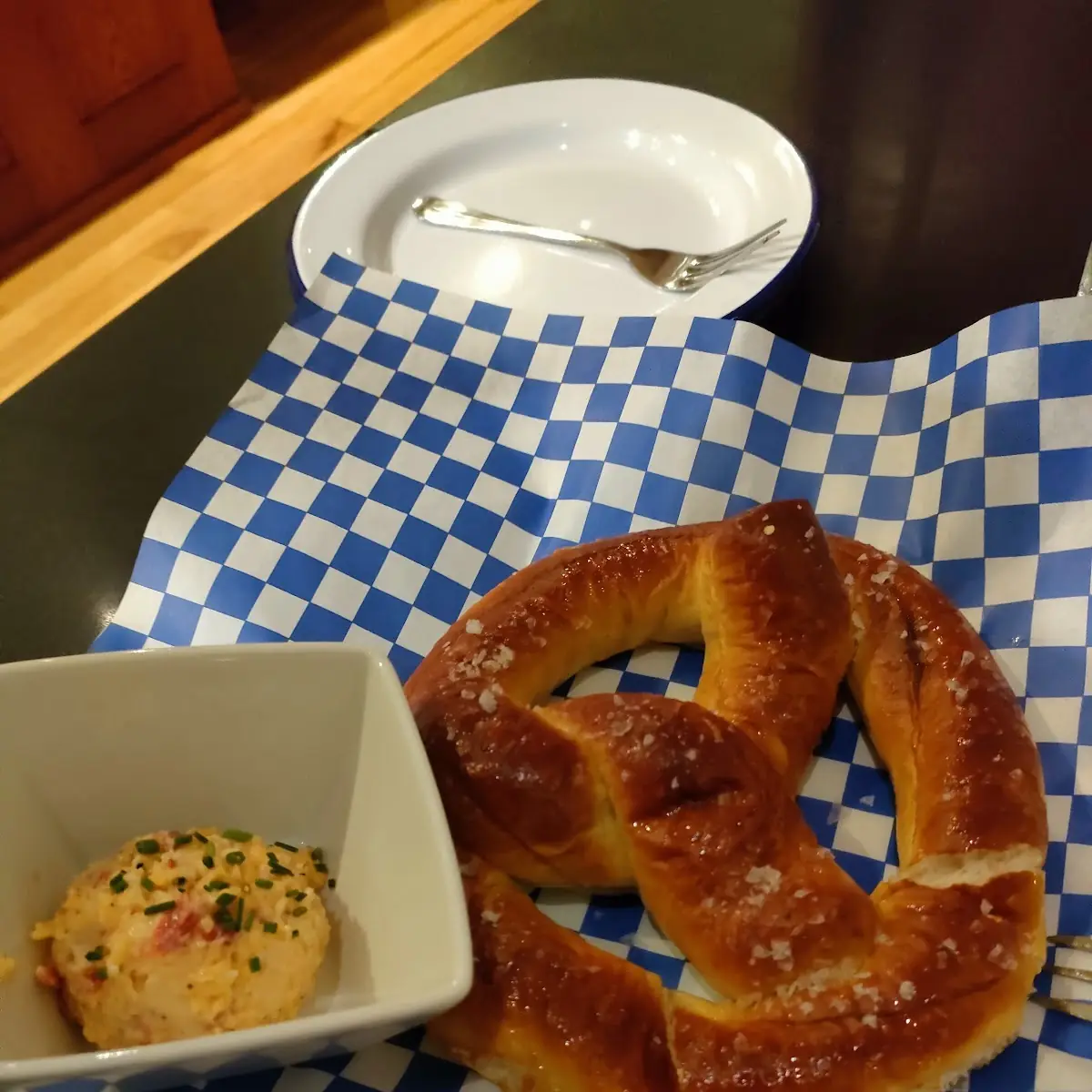 Warm Pretzel with Aged Cheddar Piquillo Pepper Spread