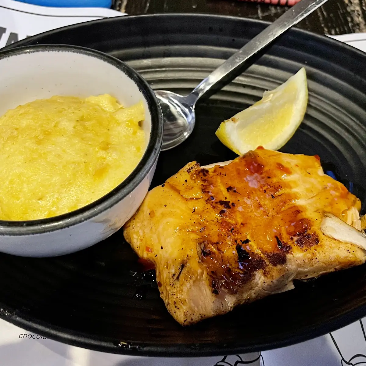 Chile Glazed Salmon with Corn Grits