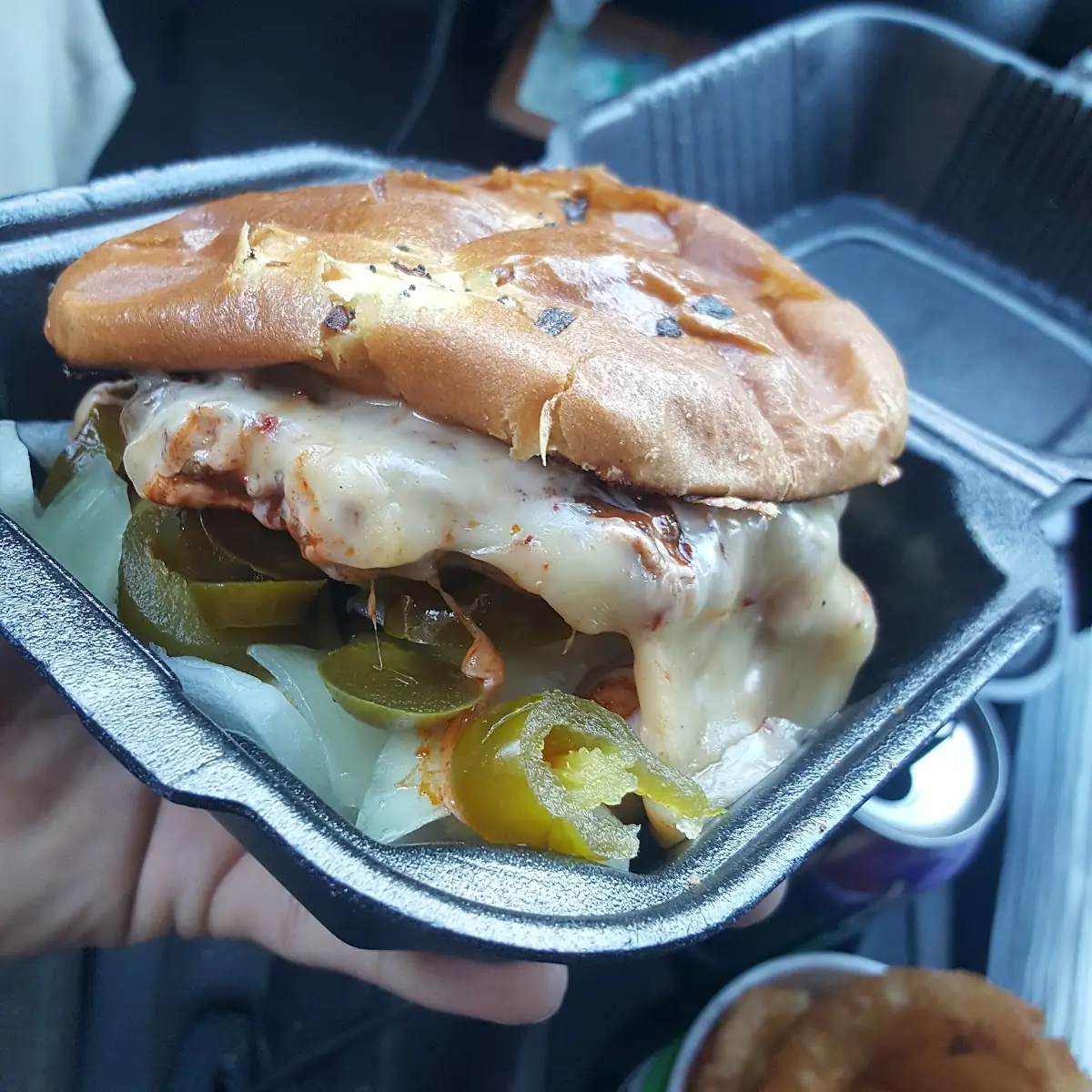 Hellacious Burger and Onion Rings