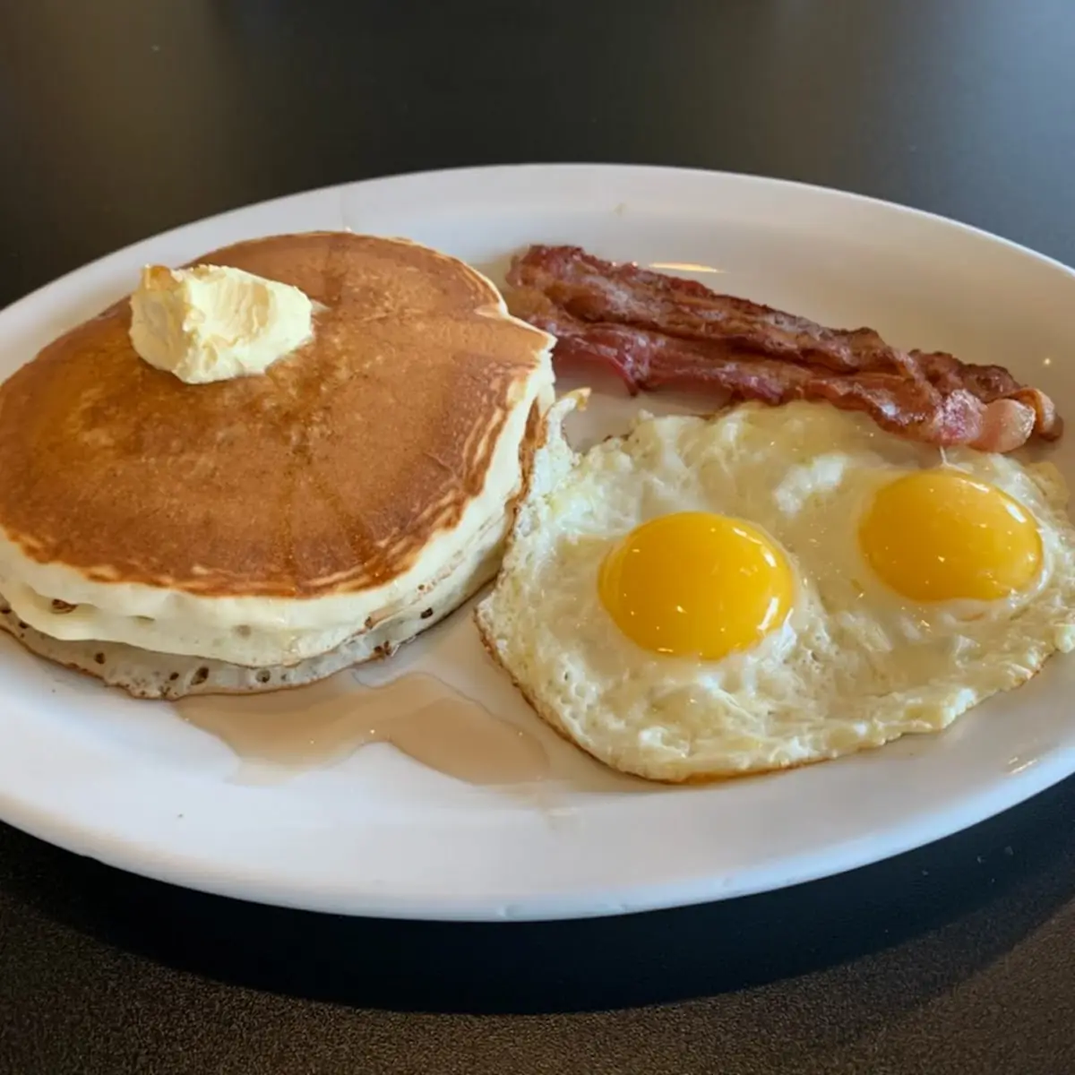 Syrup Pancakes Scrambled Eggs and Bacon