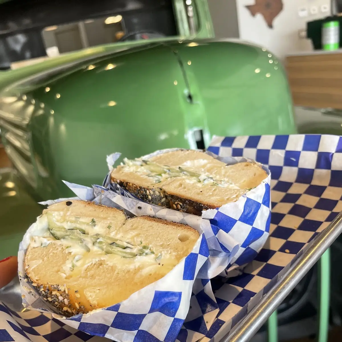 Scallion Cream Cheese on an Everything Bagel