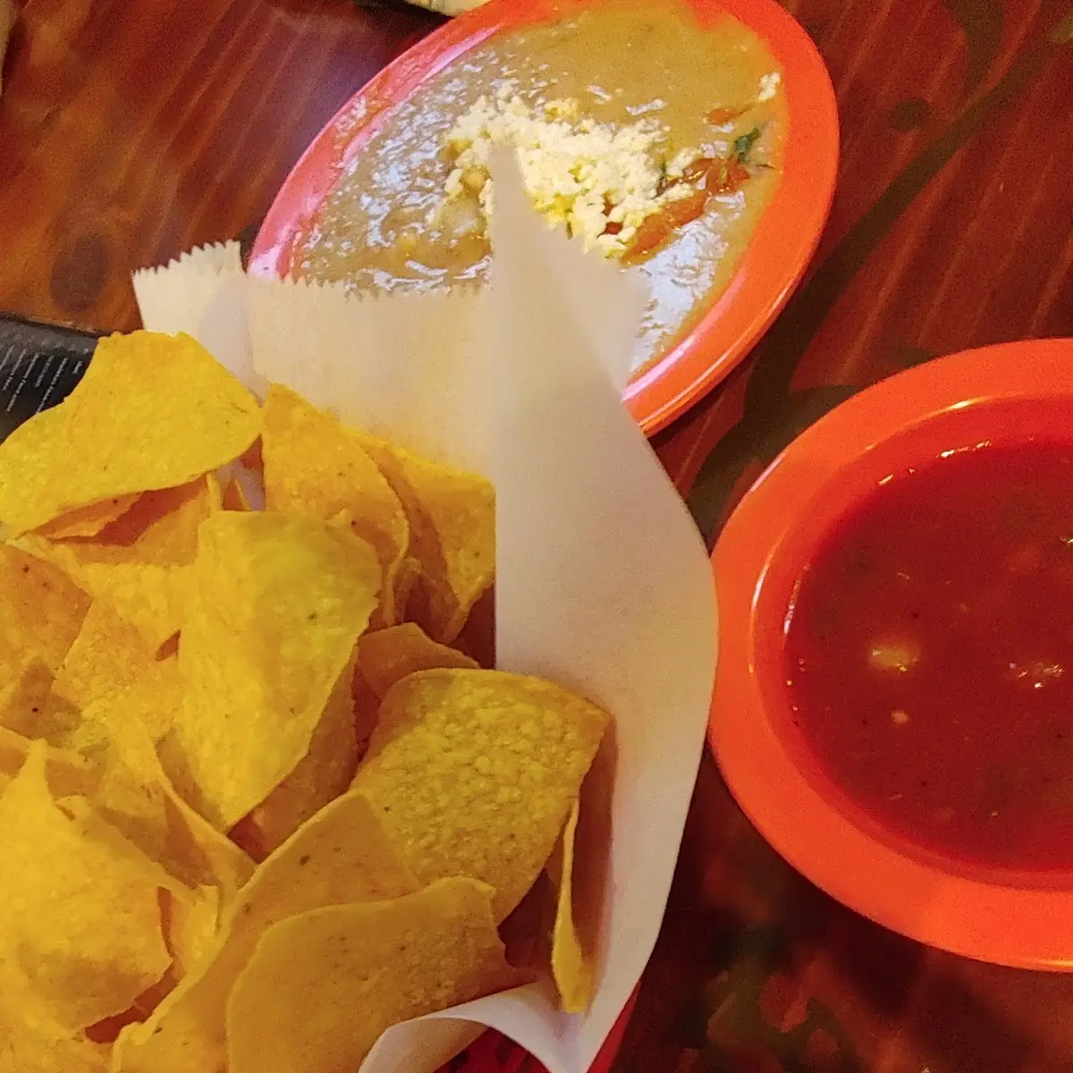 Chips Salsa and Refried Beans