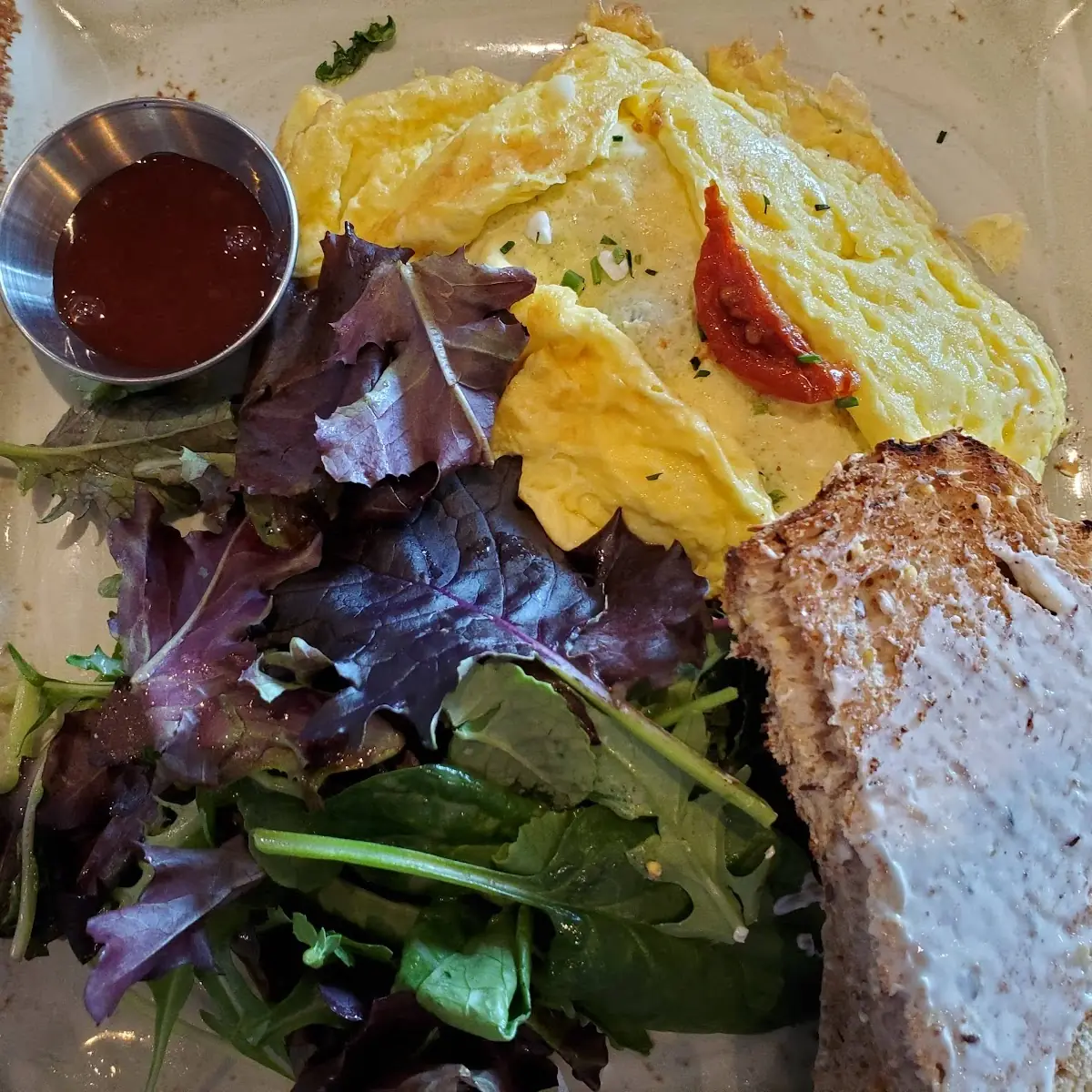 Cheese Omelette with Fantastic Bread and Salad