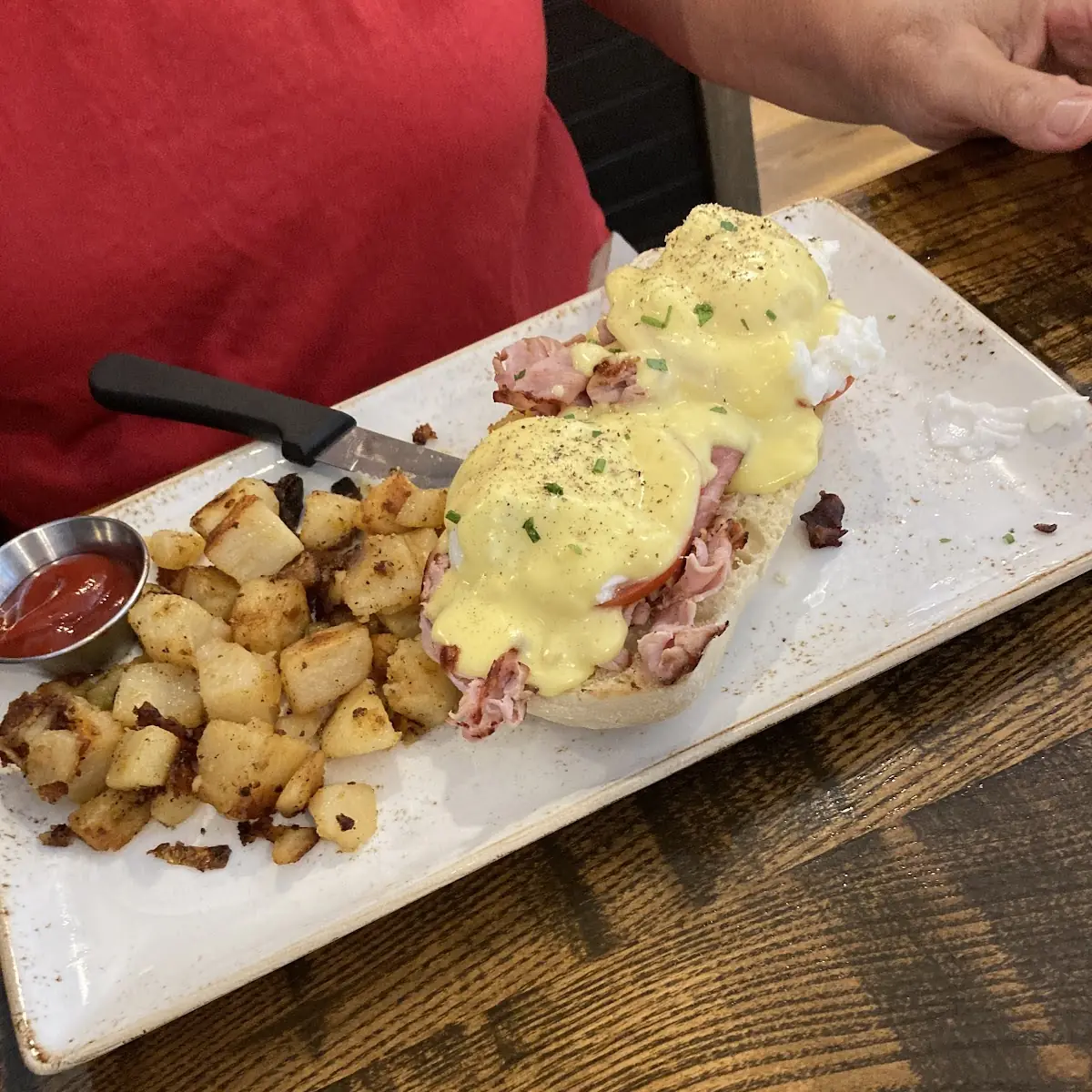 Classic Benedict with Potatoes and Million Dollar Bacon