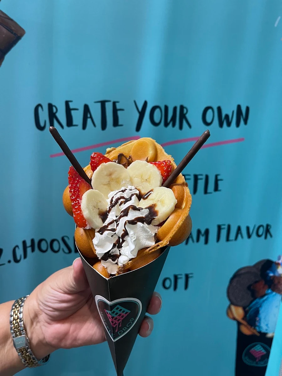 Waffle Cone with Fruit and Whip Cream Puff