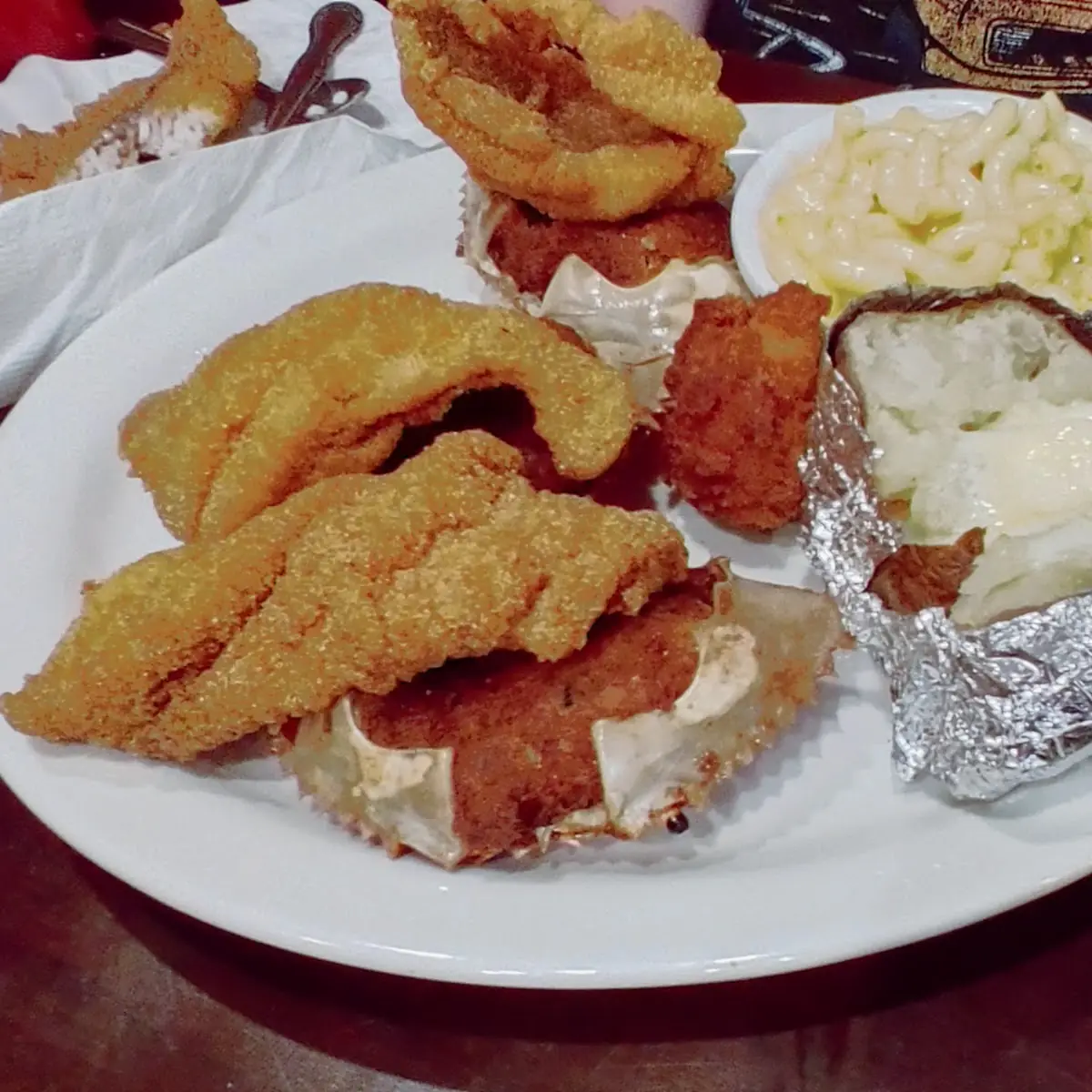 Fish Stuffed Crab Mac and Cheese Baked Potato