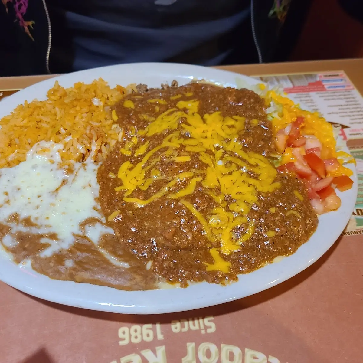 One Bean Tostada and Two Cheese Enchiladas
