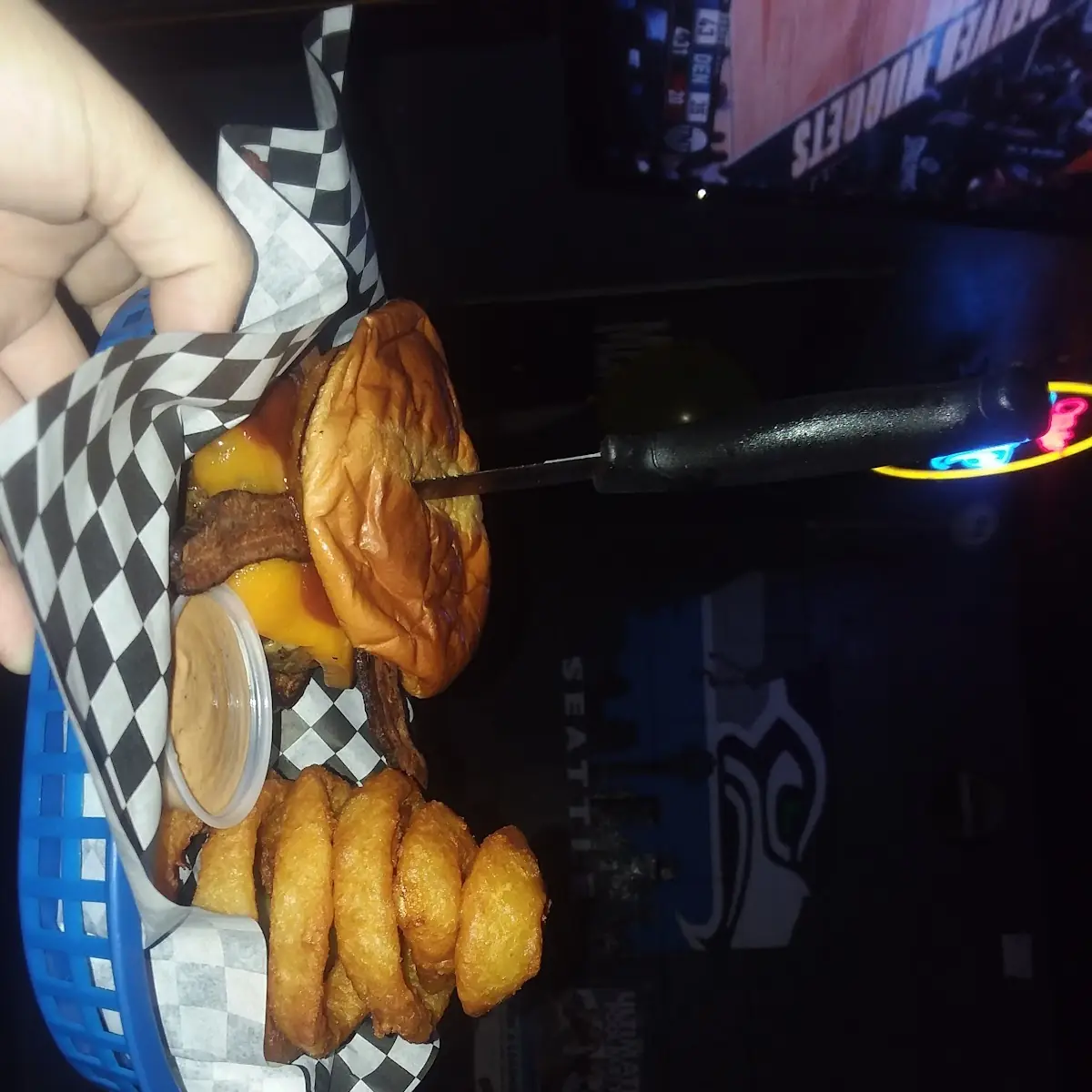 Cowboy Burger and Onion Rings