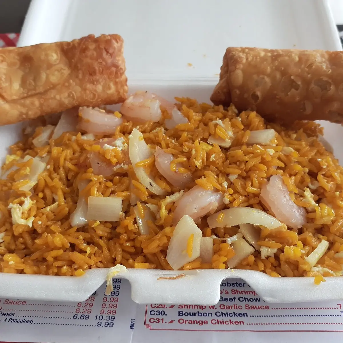 Shrimp Fried Rice with Shrimp Egg Rolls