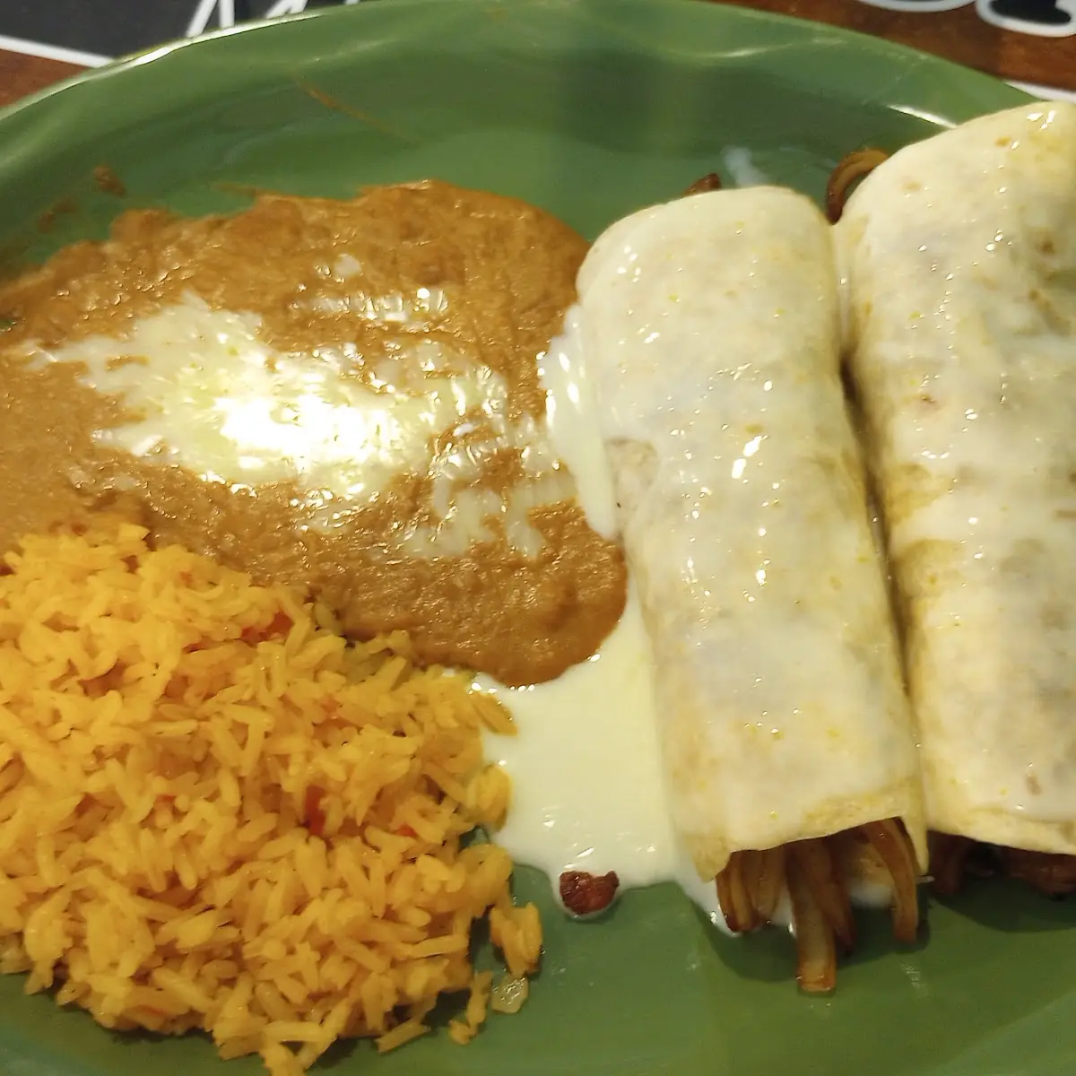Cheese Enchilada and Refried Beans
