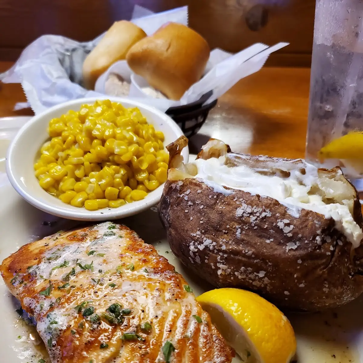 Buttered Corn House Salad Steak Fries