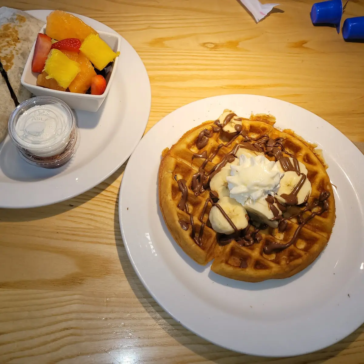 Breakfast Burrito and Waffle