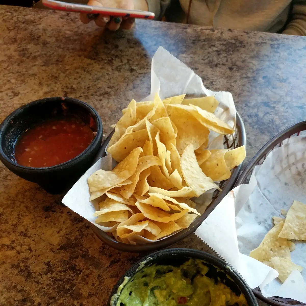 Guacamole Dip Salsa and Chips and Salsa