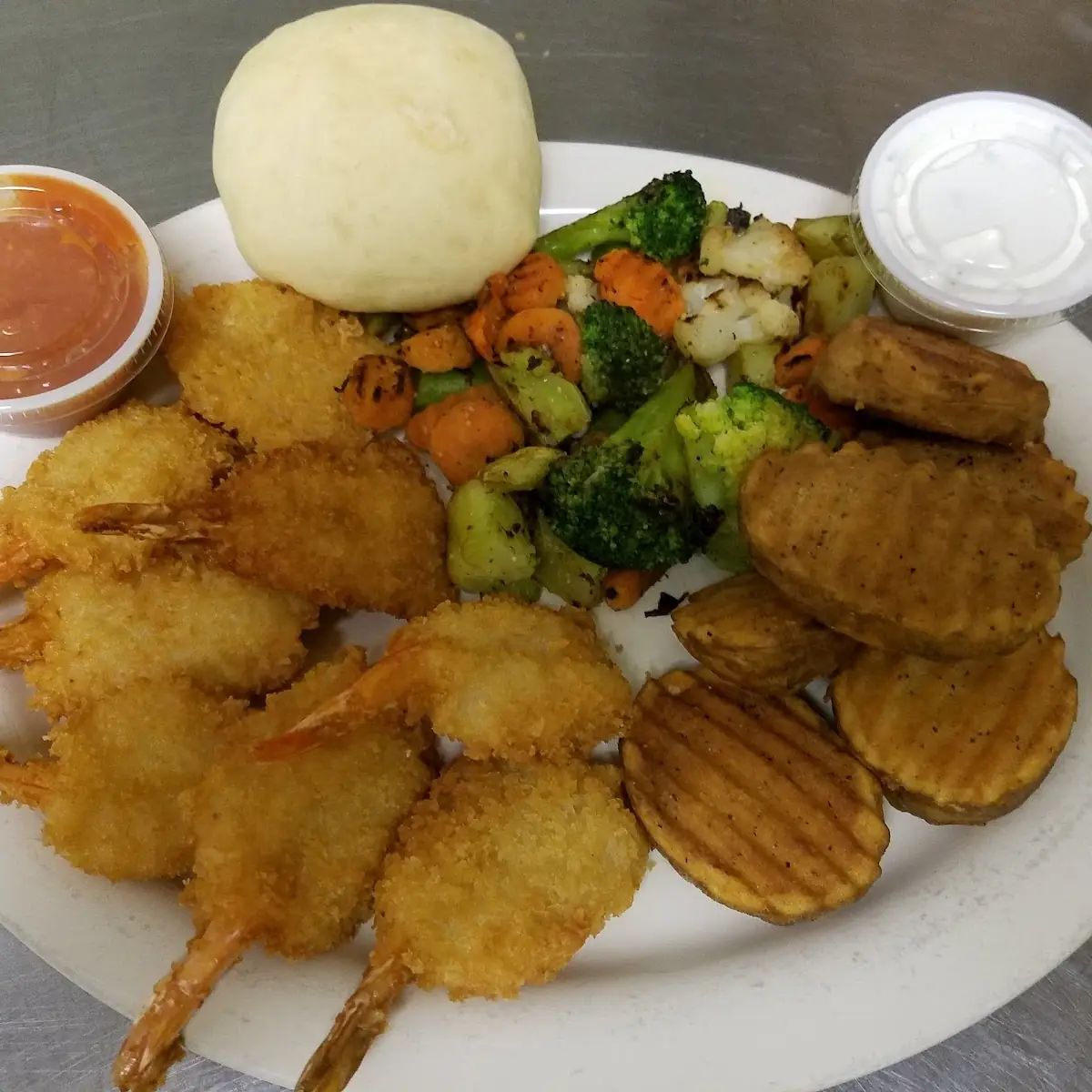 Deep Fried Shrimp with Grilled Veggies