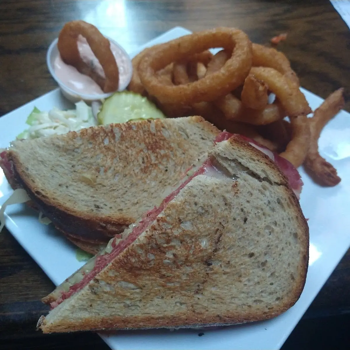 Craft Beer Reuben with Onion Rings