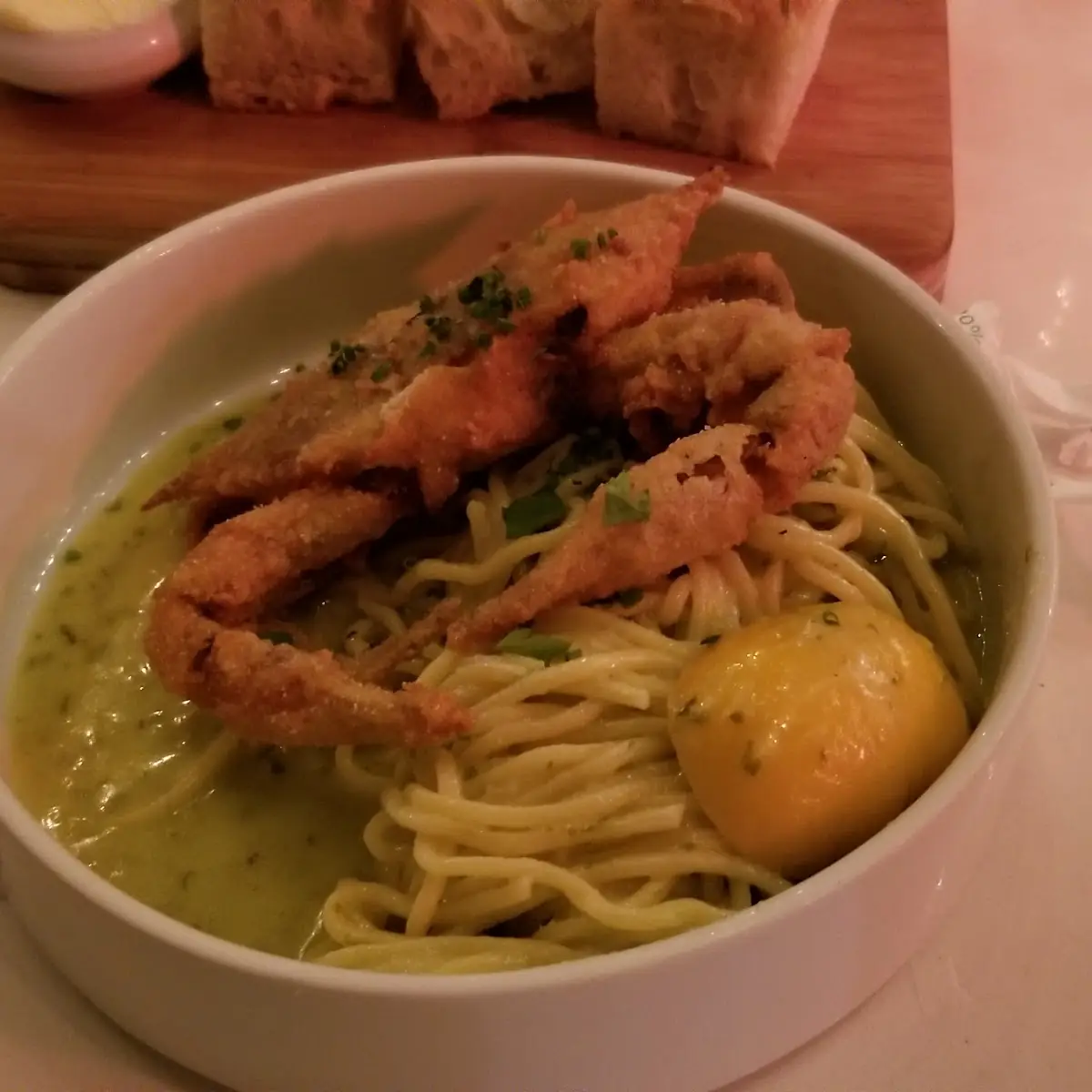 Spaghetti Al Limone & a Fried Soft Shell Crab